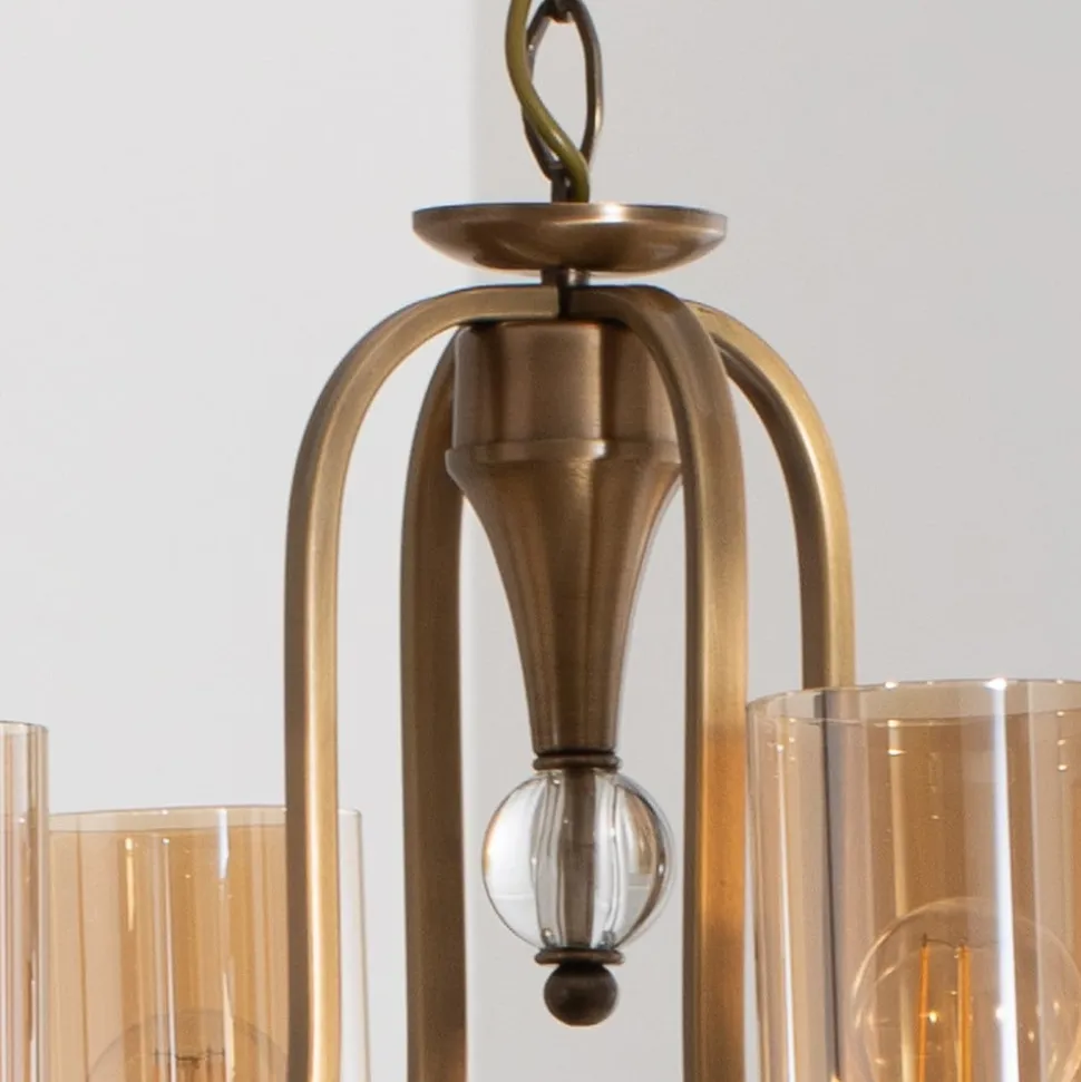 Lysekrone Jadina, guld antik, 6 lyskilder, Ø 62 cm metal/glas