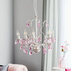 Lysekrone Kate, 5 lyskilder hvid, rosékrystaller