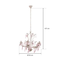 Lysekrone Kate, 5 lyskilder hvid, rosékrystaller