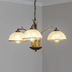 Lysekrone Korfu, 3 lyskilder, antik guldfarve, Ø 68 cm