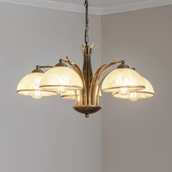 Lysekrone Korfu, 5 lyskilder, Ø 68 cm, antik guldfarve