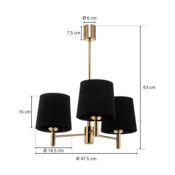 Lysekrone Polo, 3 lyskilder, sort/mørk messing