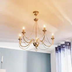 Lysekrone Retro, femarmet 75 cm, guld