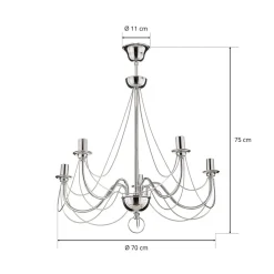 Lysekrone Retro, femarmet 75 cm, krom