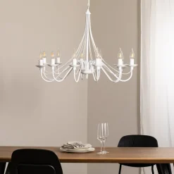 Lysekrone Rosa, hvid, 12 lyskilder, metal