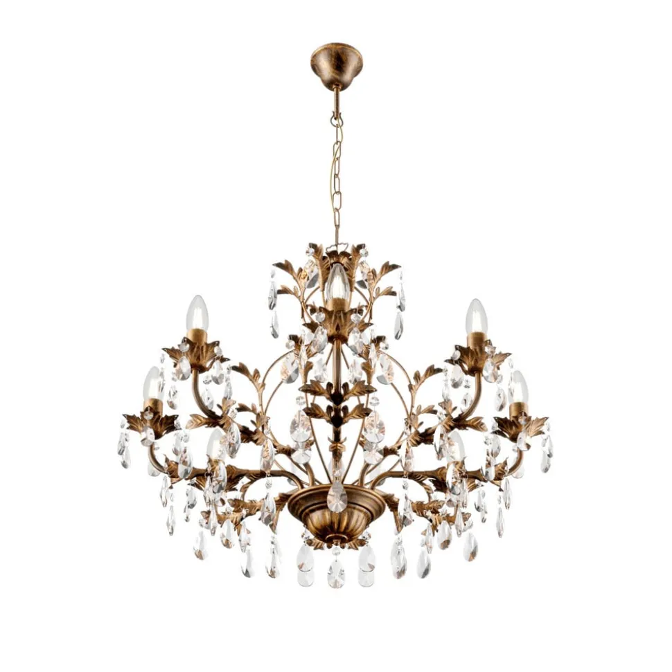 Lysekrone Teresa, bronze, krystal, Ø 70 cm, 8 lys
