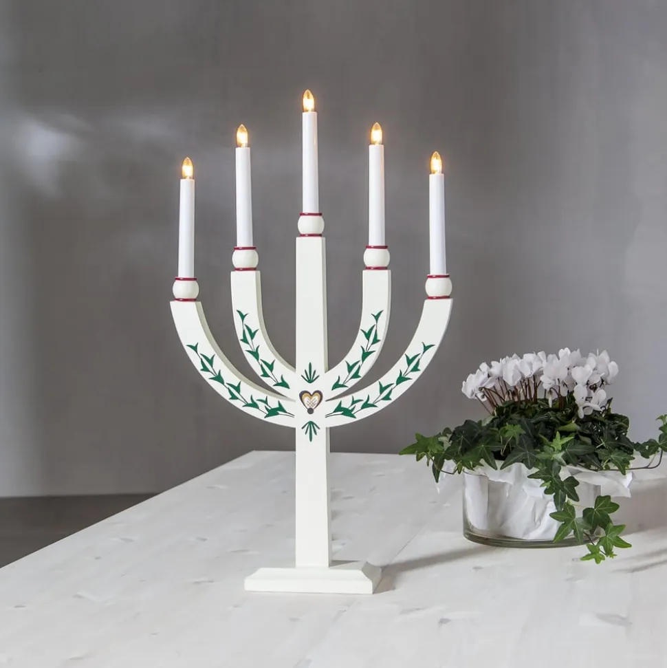 Lysestage Elias Tradition femflammet hvid