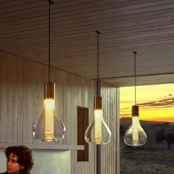 LZF Eris LED-pendellampe, glas, aluminium/elfenben