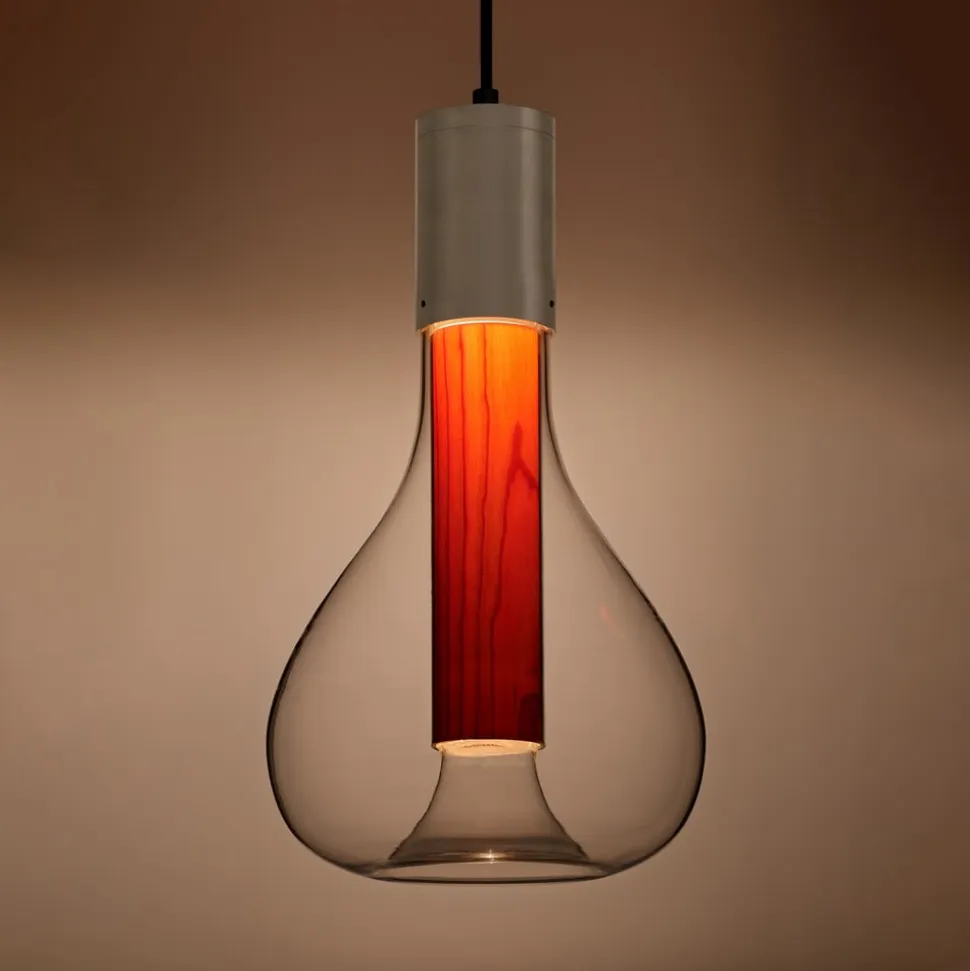 LZF Eris LED-pendellampe, glas, aluminium/kirsebær