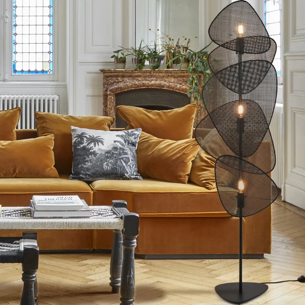 MARKET SET Gulvlampe Screen, sort, rattan, 179 cm høj