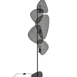 MARKET SET Gulvlampe Screen, sort, rattan, 179 cm høj