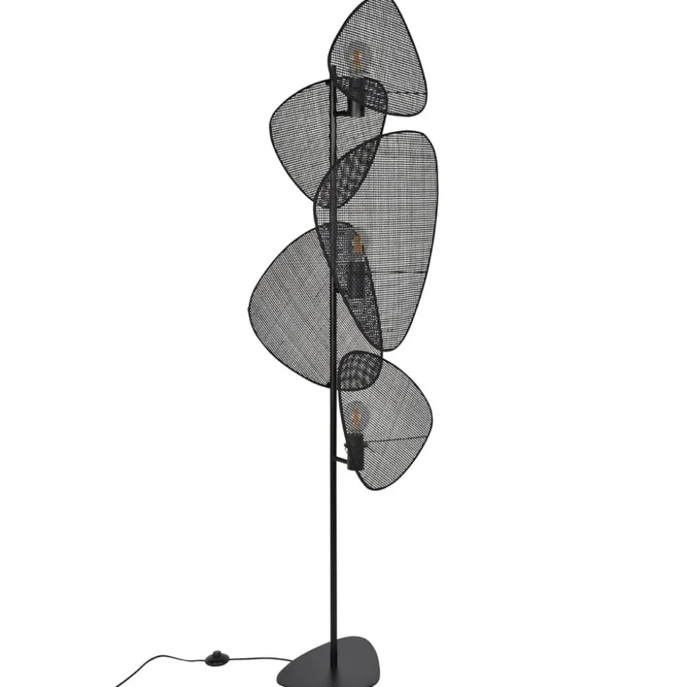 MARKET SET Gulvlampe Screen, sort, rattan, 179 cm høj