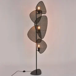 MARKET SET Gulvlampe Screen, sort, rattan, 179 cm høj