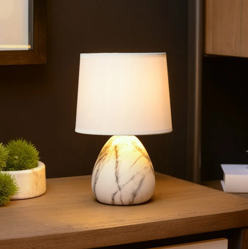 Marmo bordlampe med keramisk fod, hvid