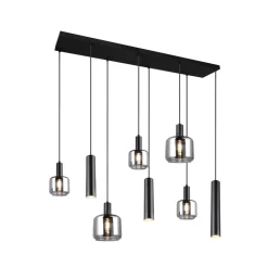 Mataro hængelampe, krom/sort, 118 cm, 8 lyskilder glas/metal