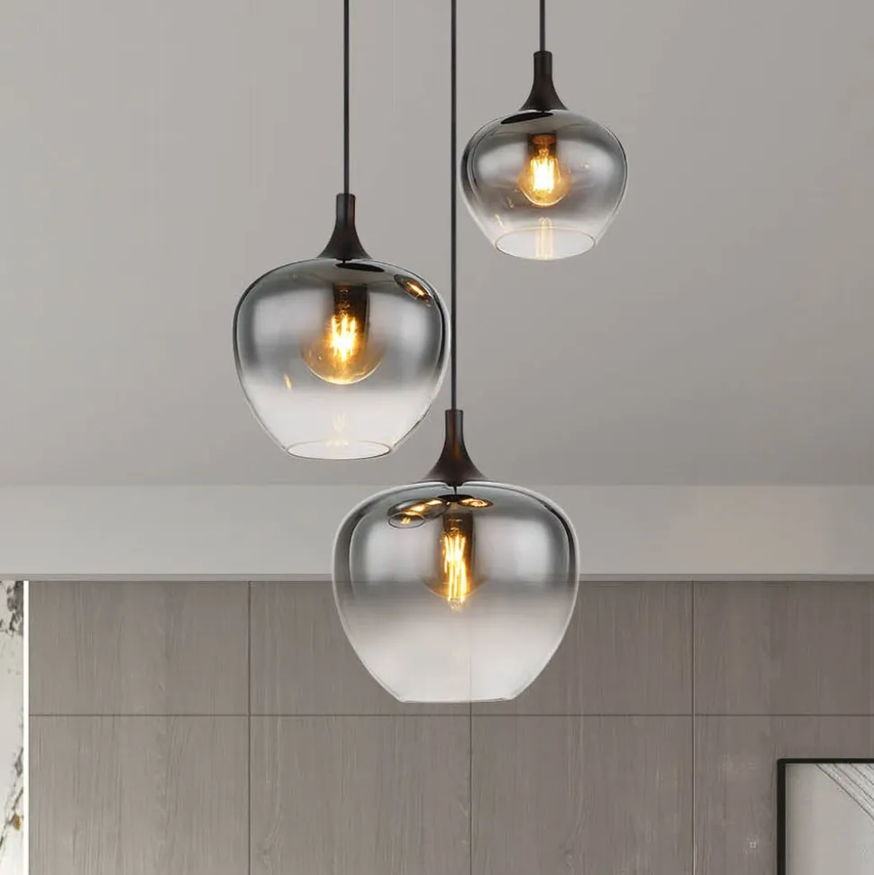 Maxy hængelampe, Ø 48 cm, røggrå, glas, 3 lyskilder.