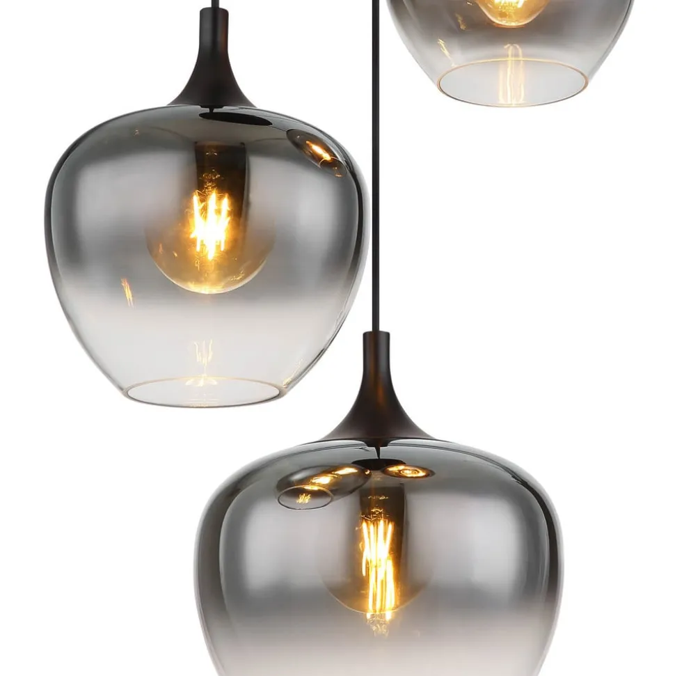 Maxy hængelampe, Ø 48 cm, røggrå, glas, 3 lyskilder.