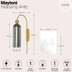 Maytoni Antic væglampe, glasskærm i grå