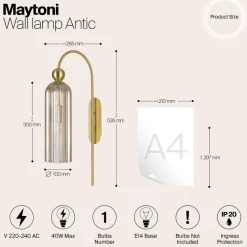 Maytoni Antic væglampe, glasskærm i cognac