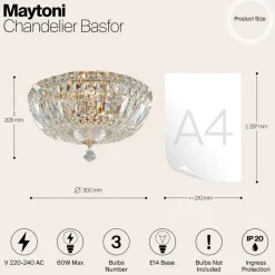 Maytoni Basfor loftlampe, guldfarvet, Ø 30 cm, 3 x E14