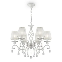 Maytoni Grace lysekrone, hvid, 6 lyskilder, organza, E14