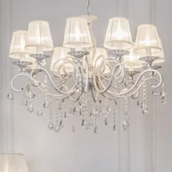 Maytoni Grace lysekrone, hvid, 10 lyskilder, organza