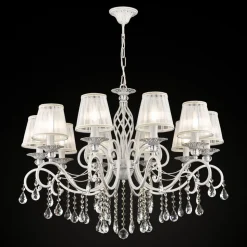 Maytoni Grace lysekrone, hvid, 10 lyskilder, organza