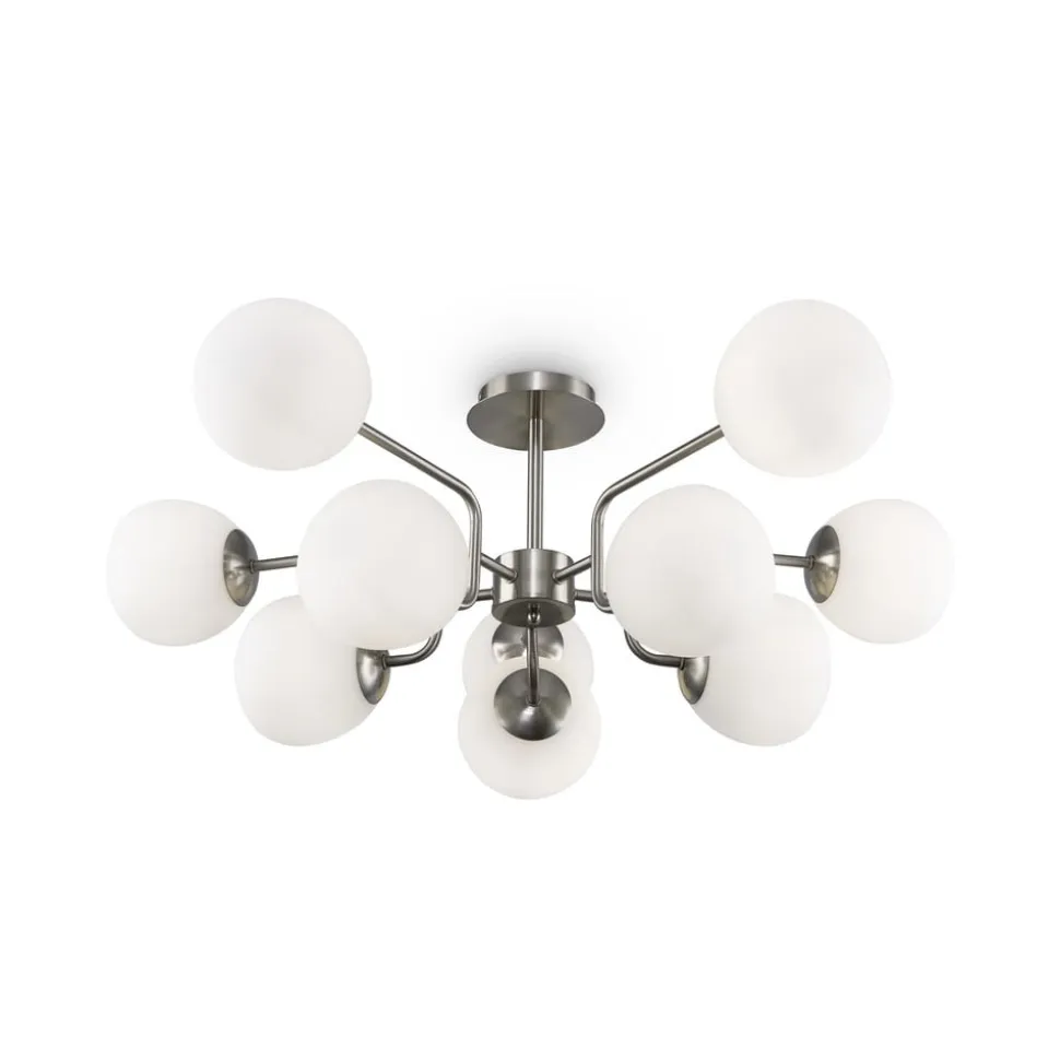 Maytoni loftlampe Erich, nikkelfarvet, glas/metal 10 lyskilder.
