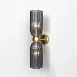 Maytoni væglampe Antic, 2 lyskilder, guld/grå, glas