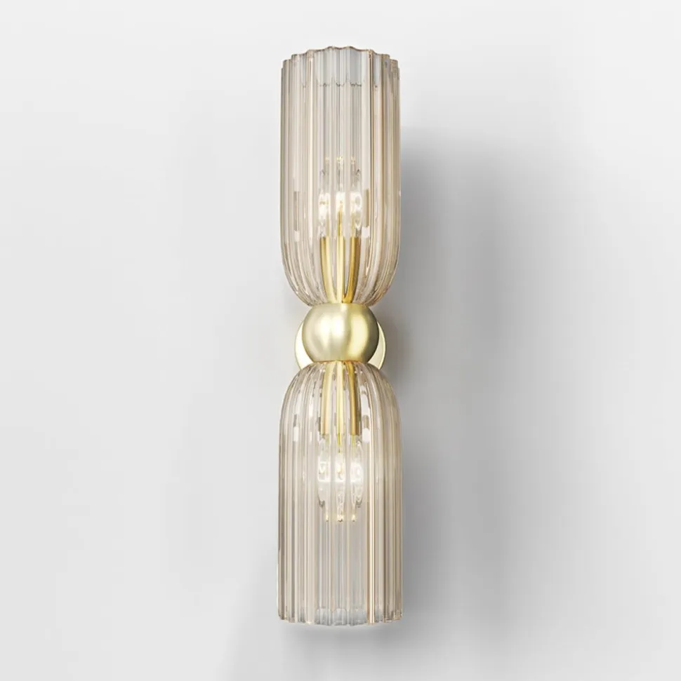 Maytoni væglampe Antic, 2 lyskilder, guld/amber, glas