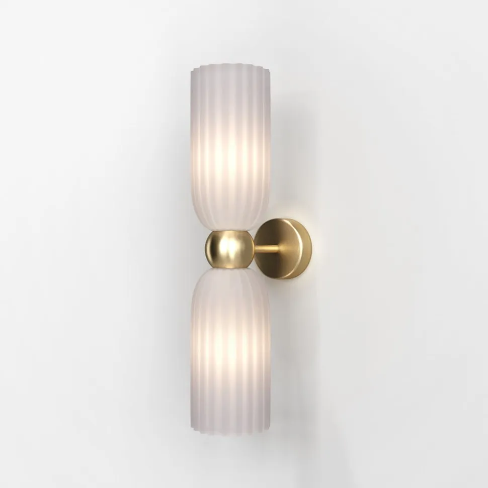 Maytoni væglampe Antic, 2 lyskilder, guld/hvid, glas