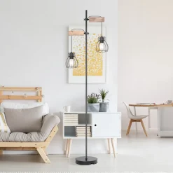 Mina gulvlampe, sort/brun, højde 168 cm, metal/træ