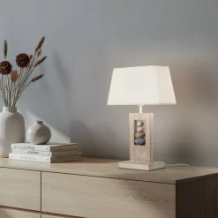 Miriel bordlampe, højde 46 cm, tekstil, træ