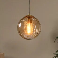 Monsaraz pendellampe, Ø 25 cm, rav. Glas, 1 lyskilde