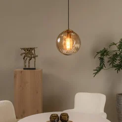 Monsaraz pendellampe, Ø 25 cm, rav. Glas, 1 lyskilde