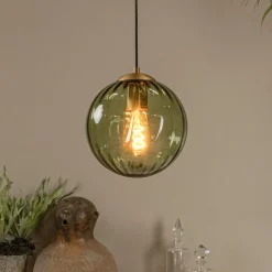 Monsaraz pendellampe, grøn, Ø 25 cm, glas, 1 lyskilde