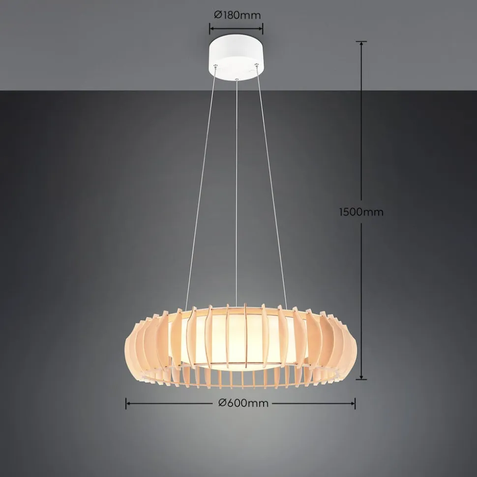 Monte LED hængelampe, Ø 60 cm, lyst træ, træ, CCT