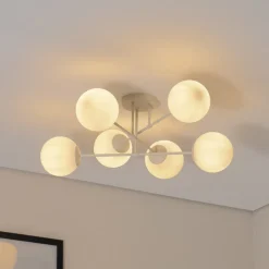 Moon loftlampe, 87 cm, 6 lyskilder, sandfarvet, glas, E27