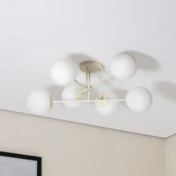 Moon loftlampe, 87 cm, 6 lyskilder, sandfarvet, glas, E27