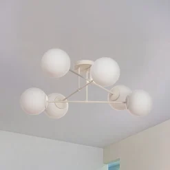 Moon loftlampe, 87 cm, 6 lyskilder, sandfarvet, glas, E27