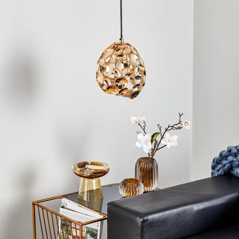Narisa LED-pendel Ø 18 cm rosaguld/brun
