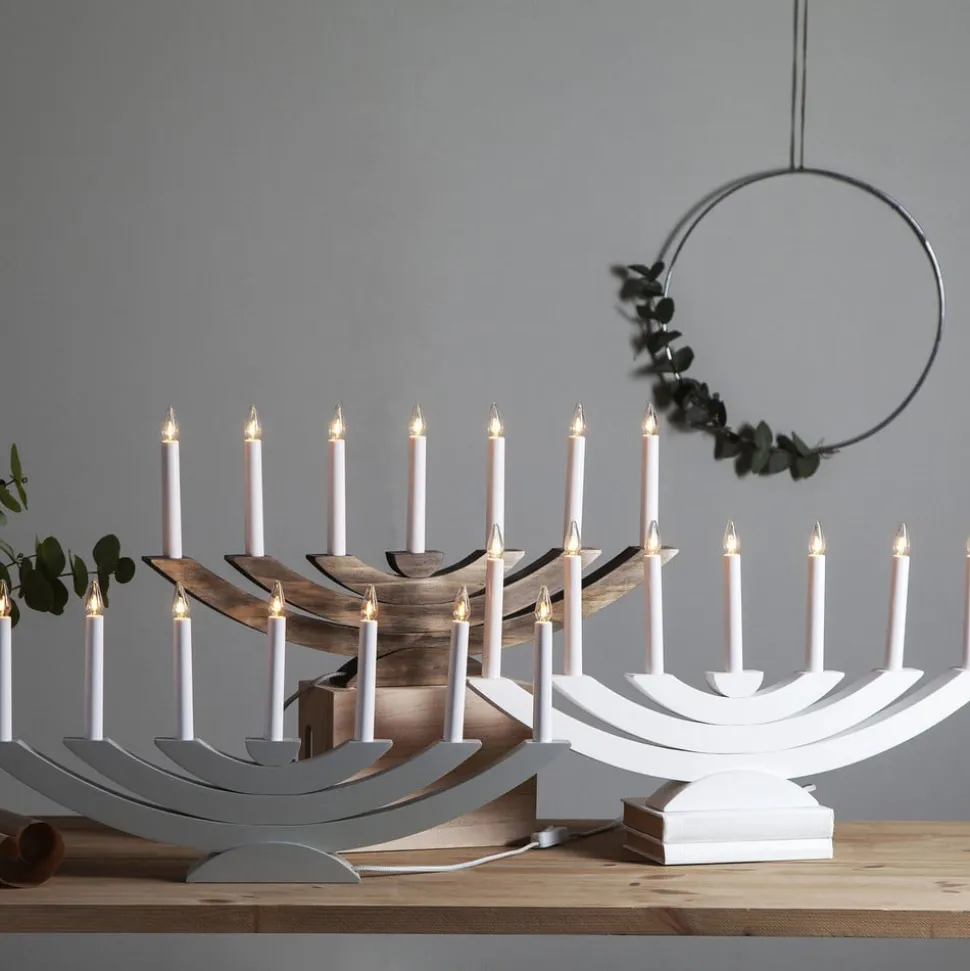 Navida vinduesstage, træ, 7 lyskilder, brun