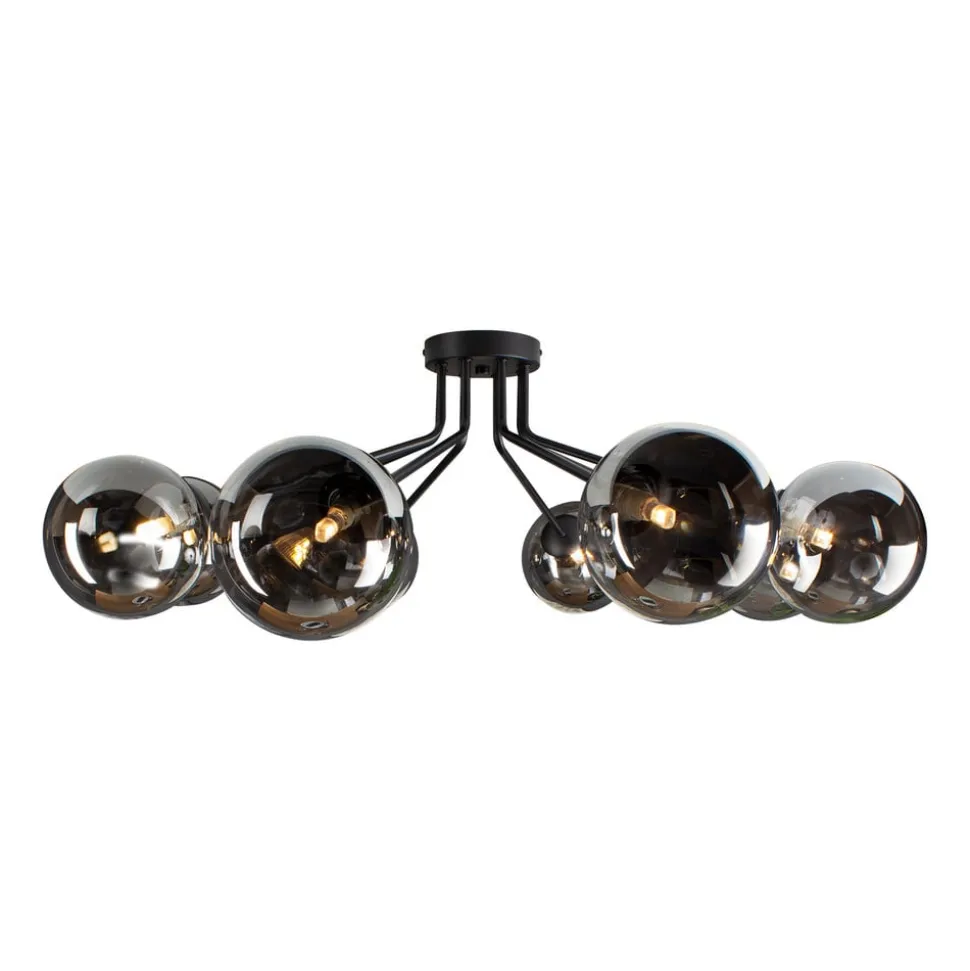 Neptun loftlampe, sort, 8 røgglaskugler