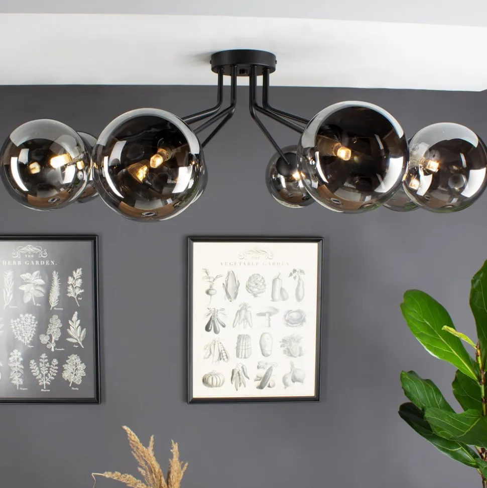 Neptun loftlampe, sort, 8 røgglaskugler