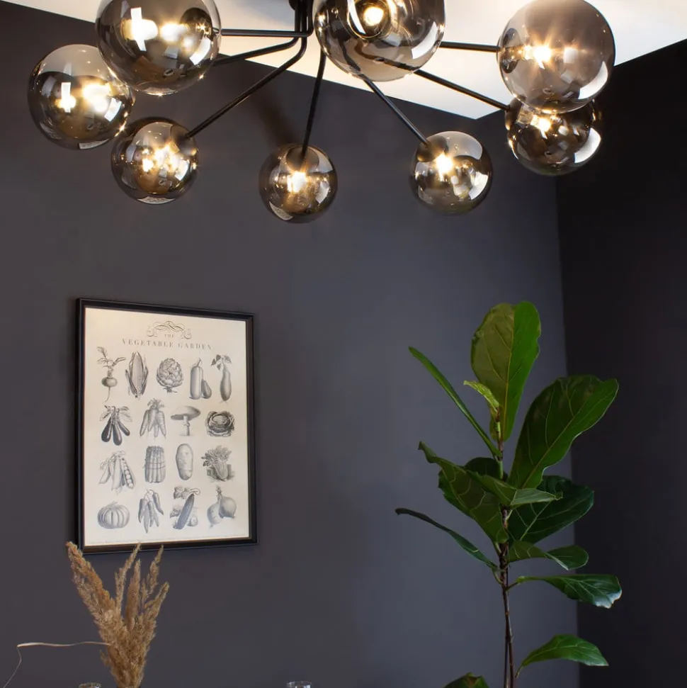 Neptun loftlampe, sort, 8 røgglaskugler