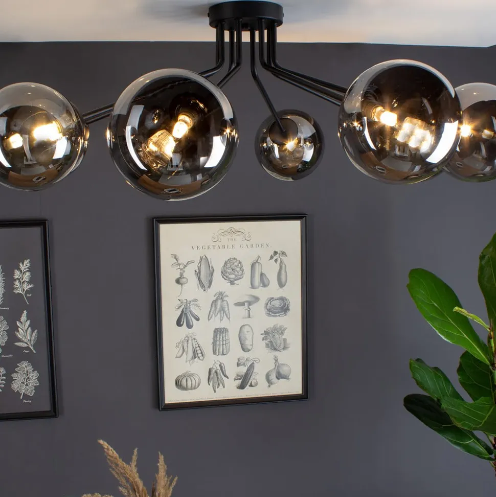 Neptun loftlampe, sort, 8 røgglaskugler