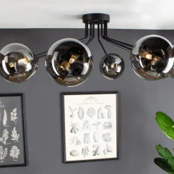 Neptun loftlampe, sort, 8 røgglaskugler