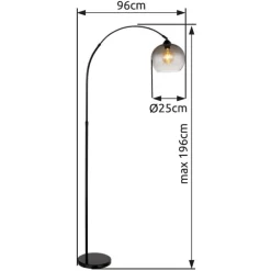 Newcastle gulvlampe, højde 196 cm, sort mat/røggrå