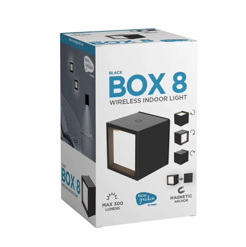 Newgarden LED-væglampe Box 8, sort, 7,5x7,5cm