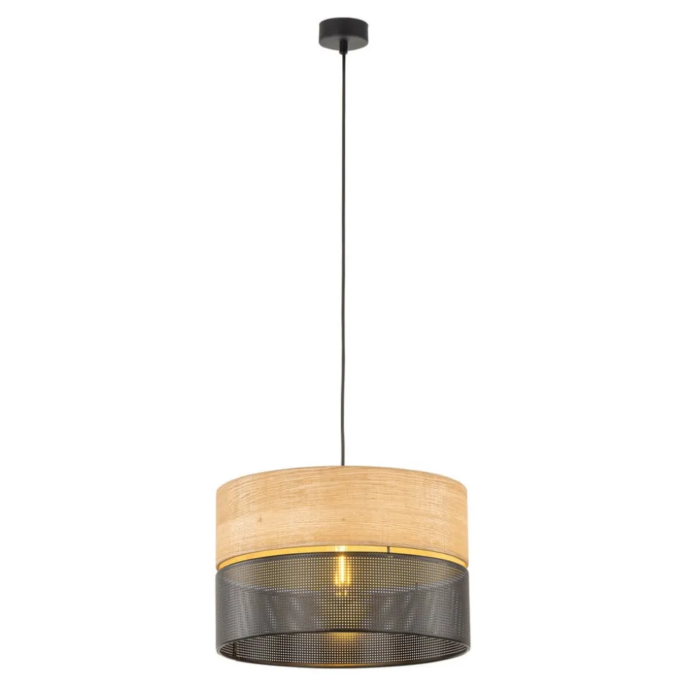 Nicol hængelampe, sort/træ-effekt, Ø 38 cm, 1-lys, 1 x E27